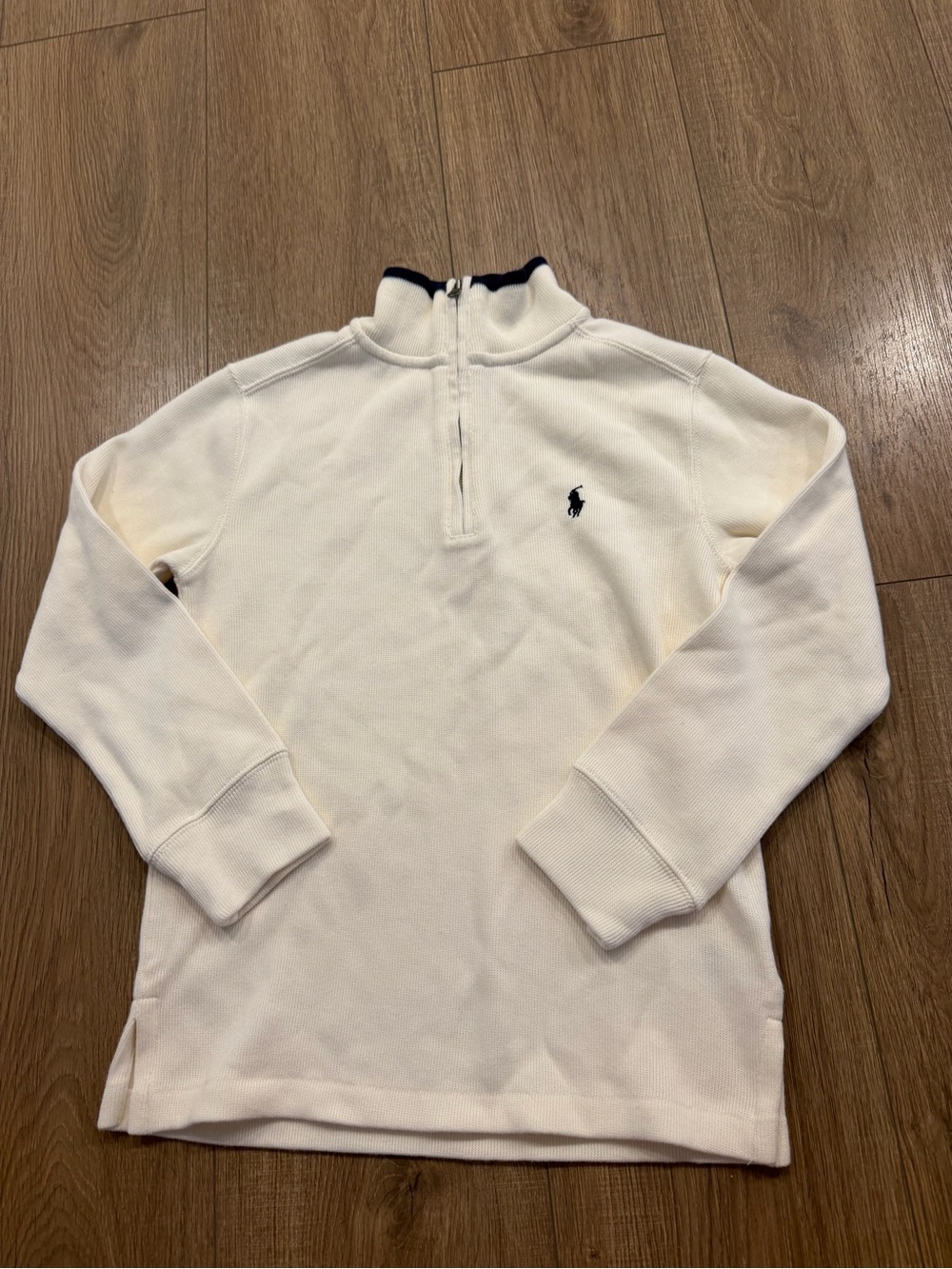 Kids polo Ralph Lauren Cream Half-Zip Sweater with Navy Logo, size S (8)